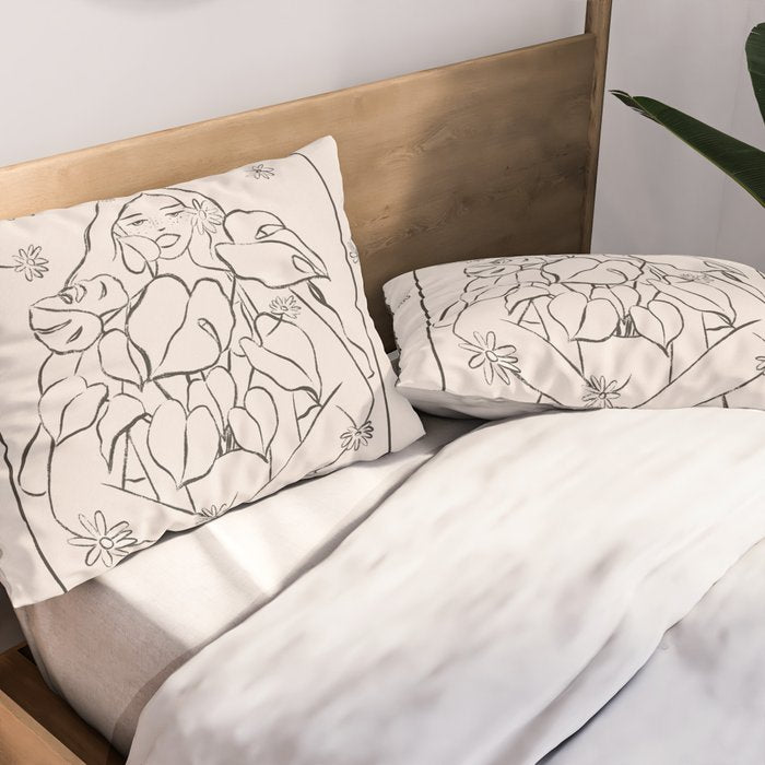 Falling Flowers lines Pillow Sham Gallery Image 2