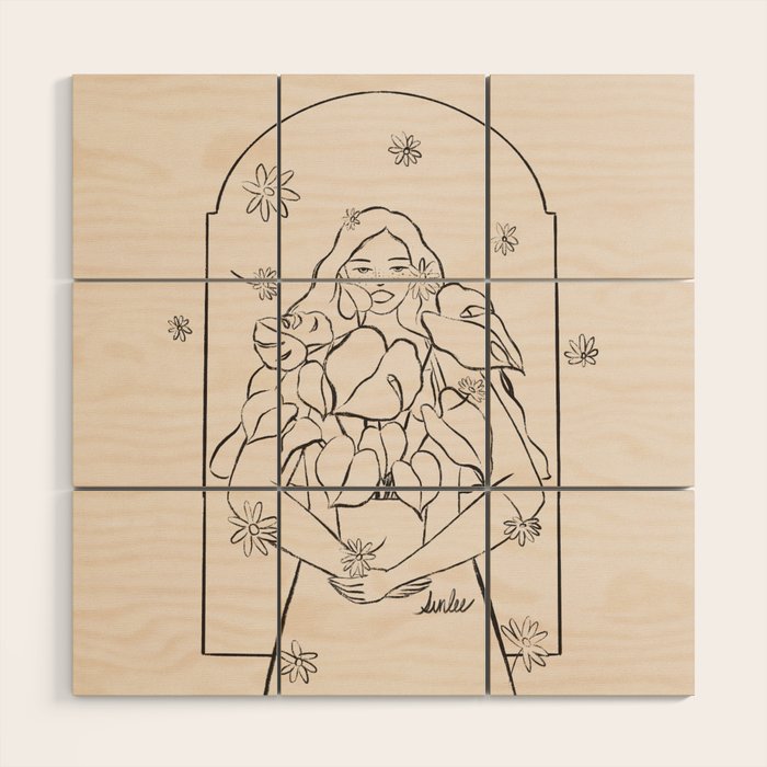 Falling Flowers lines Wood Wall Art Gallery Image 1