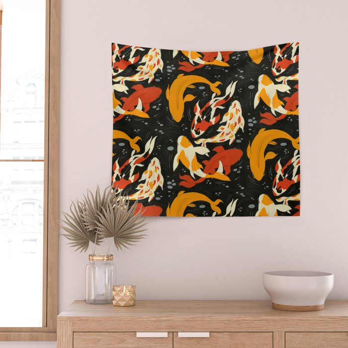 Koi in Black Water Wall Tapestry Gallery Image 2