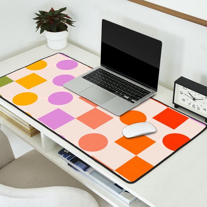 Bold Playful Checks and Dots Pattern - Rainbow colours Desk Mat Gallery Image 2