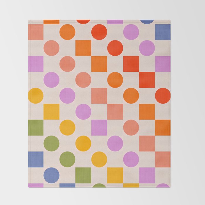 Bold Playful Checks and Dots Pattern - Rainbow colours Throw Blanket Gallery Image 2