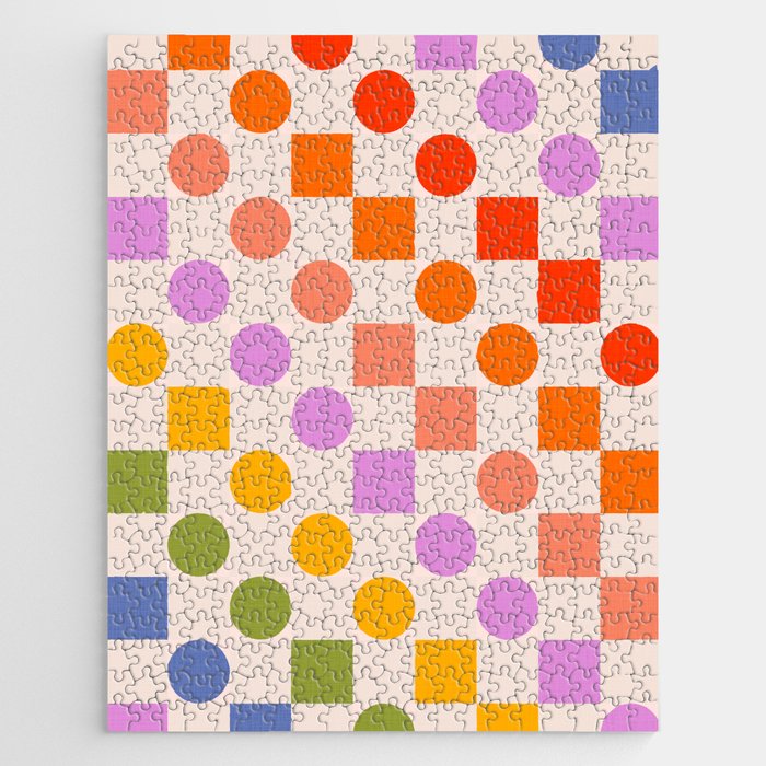 Bold Playful Checks and Dots Pattern - Rainbow colours Jigsaw Puzzle Gallery Image 1