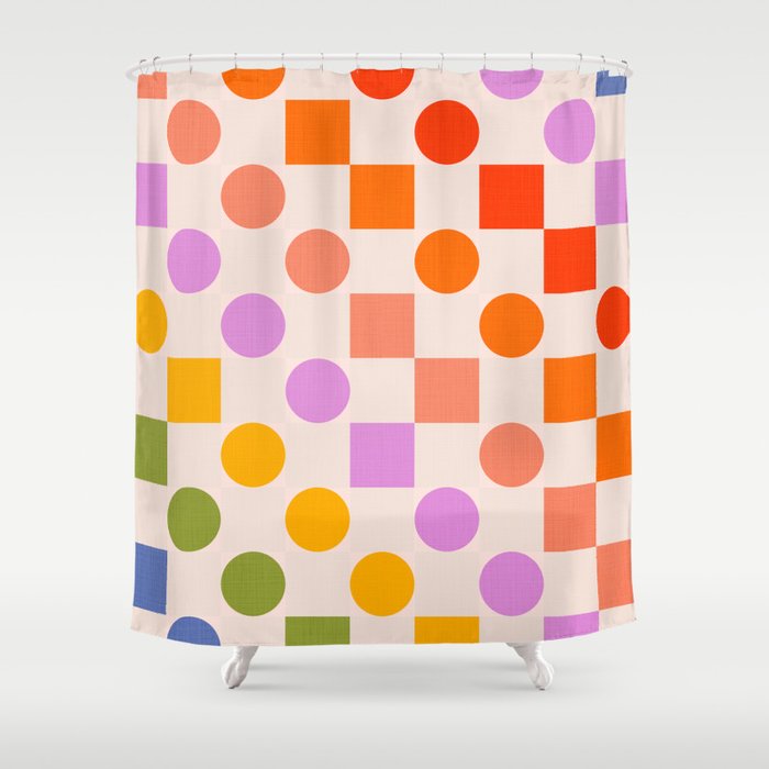 Bold Playful Checks and Dots Pattern - Rainbow colours Shower Curtain Gallery Image 1