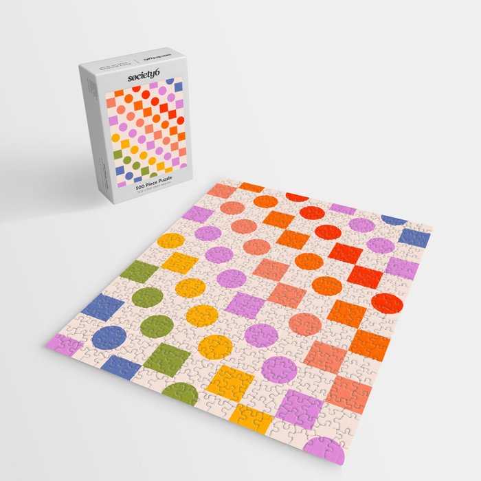 Bold Playful Checks and Dots Pattern - Rainbow colours Jigsaw Puzzle Gallery Image 2
