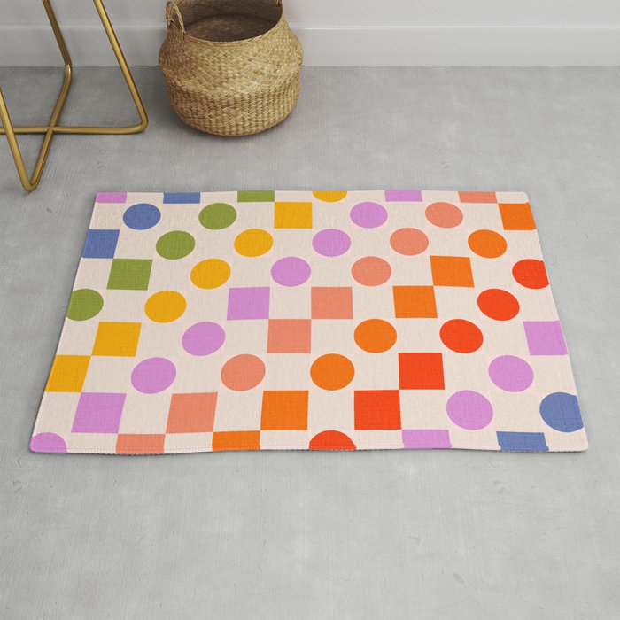 Bold Playful Checks and Dots Pattern - Rainbow colours Rug Gallery Image 1
