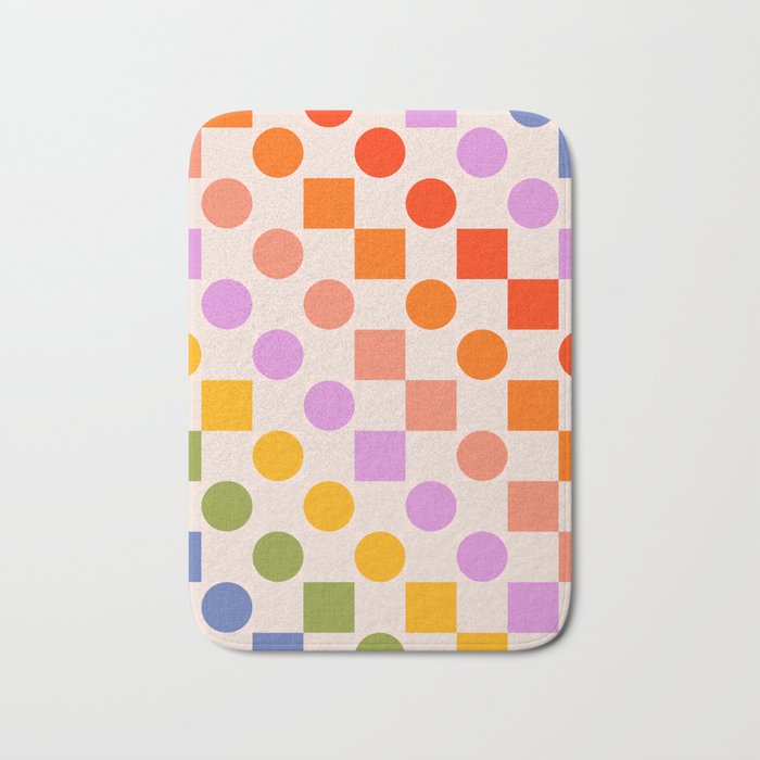 Bold Playful Checks and Dots Pattern - Rainbow colours Bath Mat Gallery Image 1