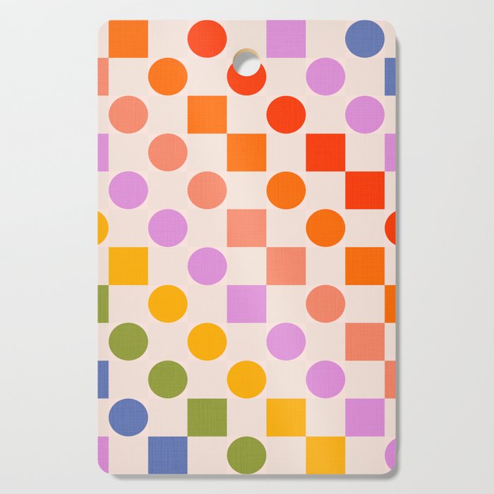 Bold Playful Checks and Dots Pattern - Rainbow colours Cutting Board Gallery Image 1