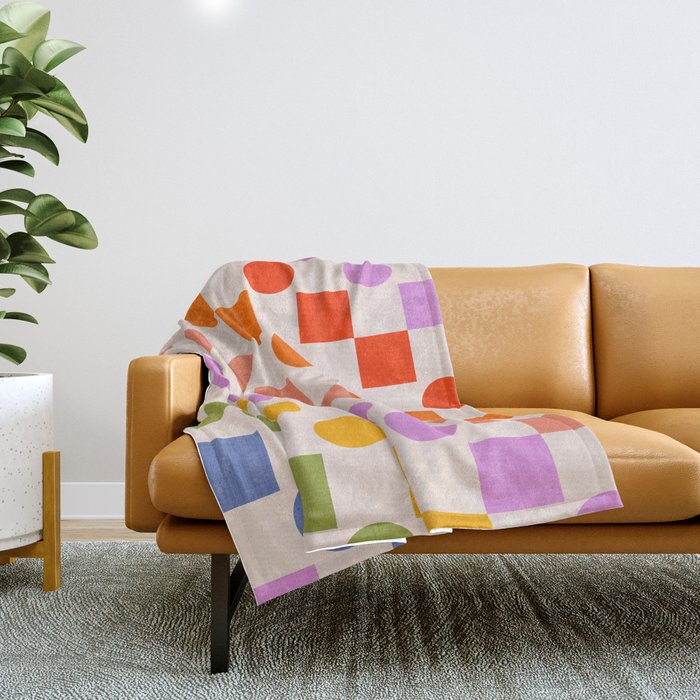Bold Playful Checks and Dots Pattern - Rainbow colours Throw Blanket Gallery Image 1