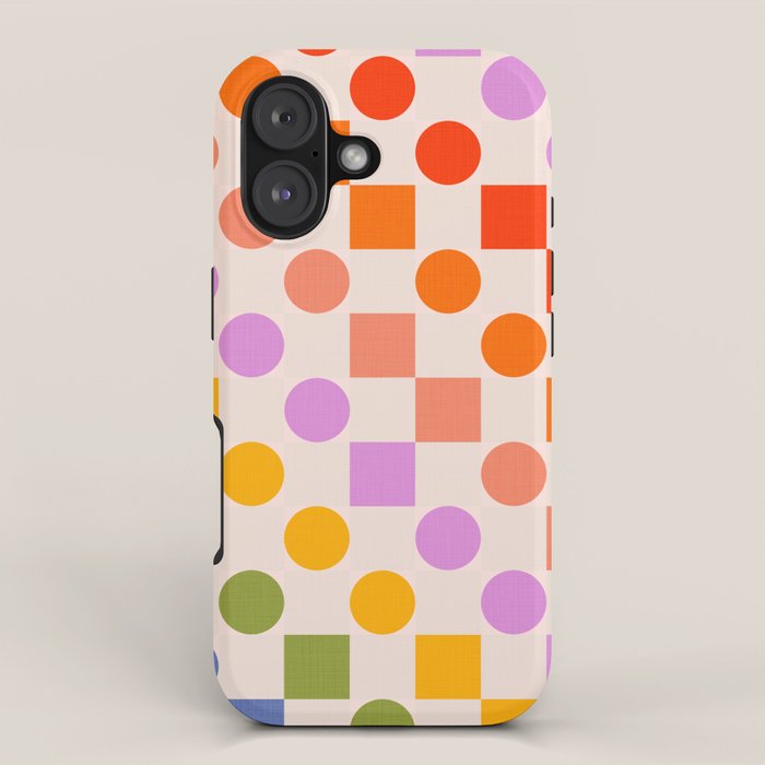 Bold Playful Checks and Dots Pattern - Rainbow colours iPhone Case Gallery Image 1