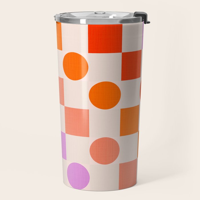 Bold Playful Checks and Dots Pattern - Rainbow colours Travel Mug Gallery Image 2