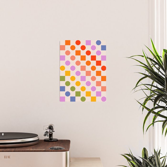 Bold Playful Checks and Dots Pattern - Rainbow colours Poster Gallery Image 2
