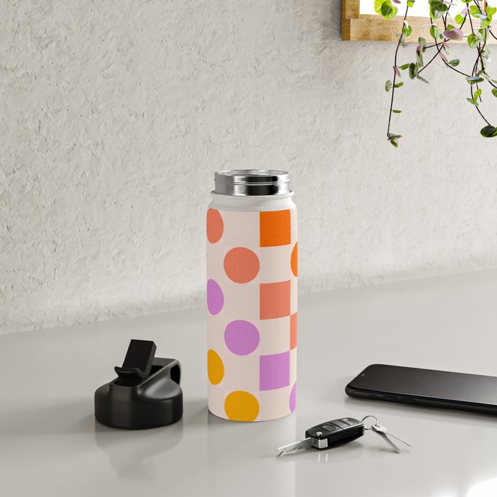 Bold Playful Checks and Dots Pattern - Rainbow colours Water Bottle Gallery Image 4