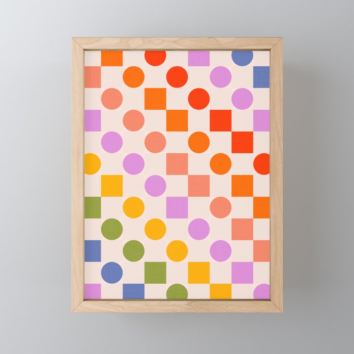 Bold Playful Checks and Dots Pattern - Rainbow colours Mini Art Print Gallery Image 1