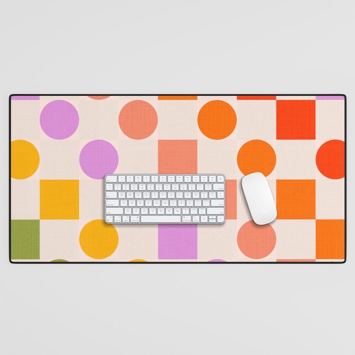 Bold Playful Checks and Dots Pattern - Rainbow colours Desk Mat Gallery Image 1