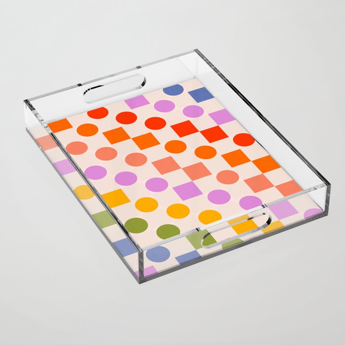 Bold Playful Checks and Dots Pattern - Rainbow colours Acrylic Tray Gallery Image 1