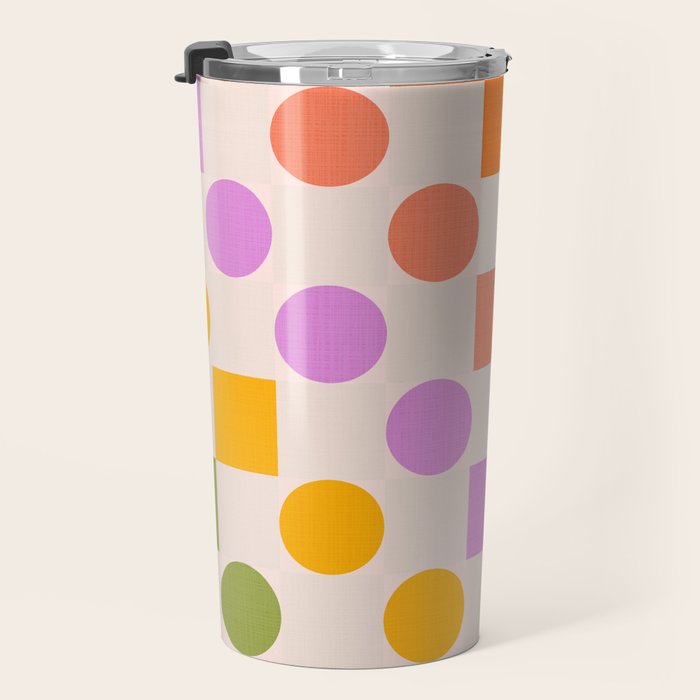 Bold Playful Checks and Dots Pattern - Rainbow colours Travel Mug Gallery Image 3