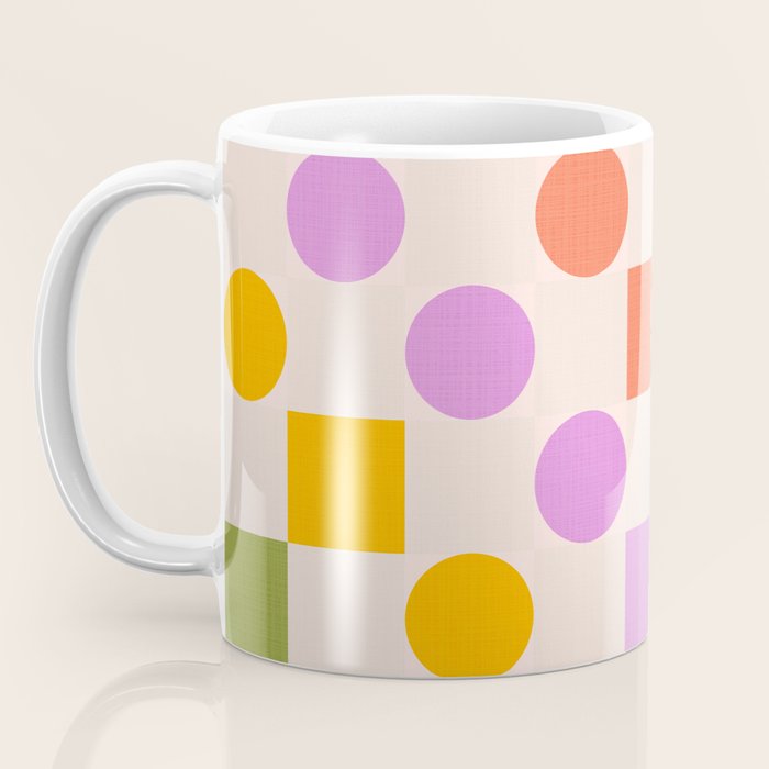 Bold Playful Checks and Dots Pattern - Rainbow colours Coffee Mug Gallery Image 3