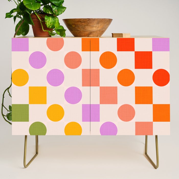 Bold Playful Checks and Dots Pattern - Rainbow colours Credenza Gallery Image 1