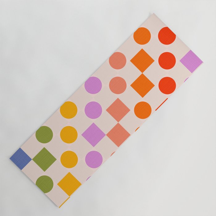 Bold Playful Checks and Dots Pattern - Rainbow colours Yoga Mat Gallery Image 1