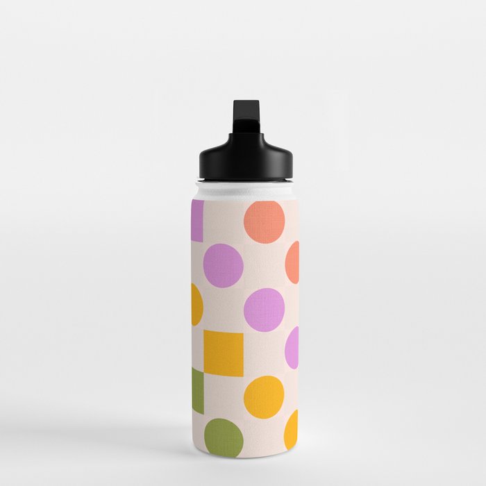 Bold Playful Checks and Dots Pattern - Rainbow colours Water Bottle Gallery Image 3