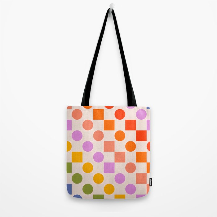 Bold Playful Checks and Dots Pattern - Rainbow colours Tote Bag Gallery Image 2