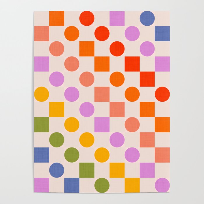 Bold Playful Checks and Dots Pattern - Rainbow colours Poster Gallery Image 1