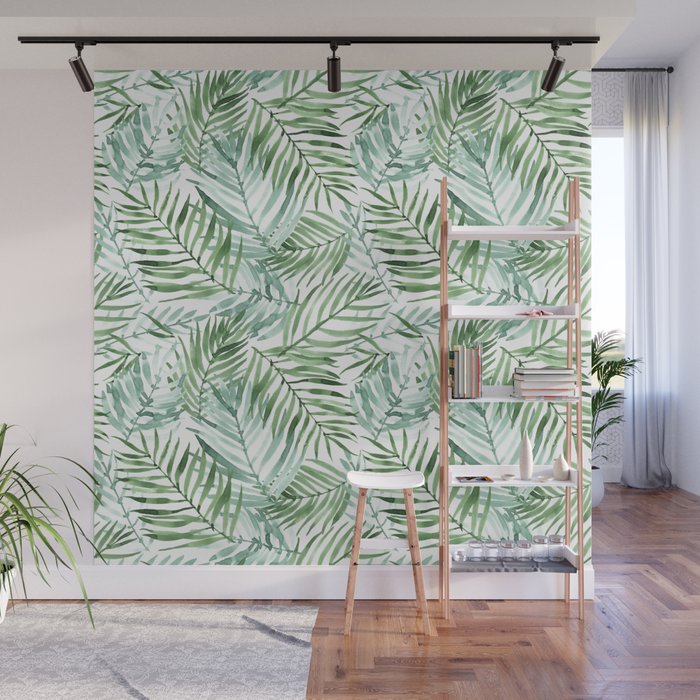 Watercolor palm leaves pattern Wall Mural Gallery Image 1