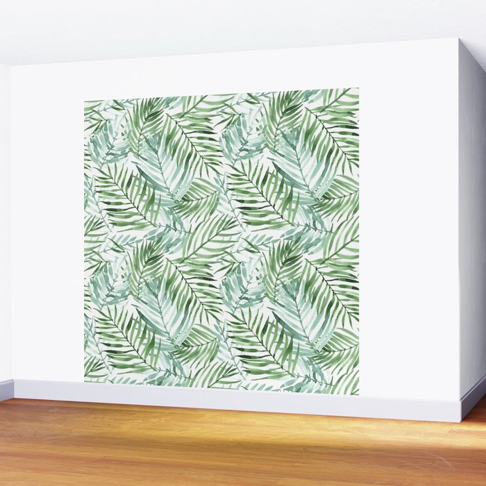 Watercolor palm leaves pattern Wall Mural Gallery Image 2