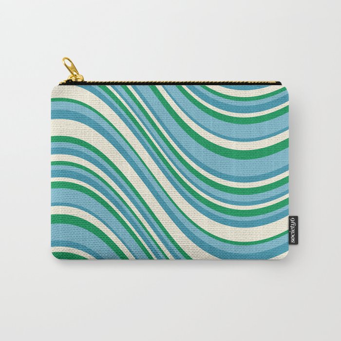 Wavy Stripes XXVII - Beachy Blue and Green Carry All Pouch Gallery Image 1