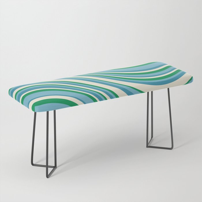 Wavy Stripes XXVII - Beachy Blue and Green Bench Gallery Image 1