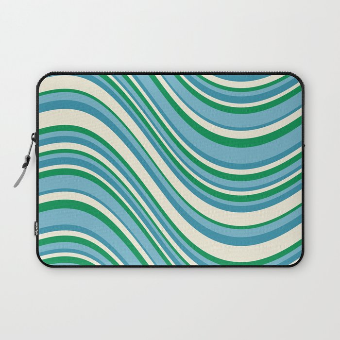 Wavy Stripes XXVII - Beachy Blue and Green Laptop Sleeve Gallery Image 1