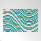 Wavy Stripes XXVII - Beachy Blue and Green Welcome Mat Gallery Image 1