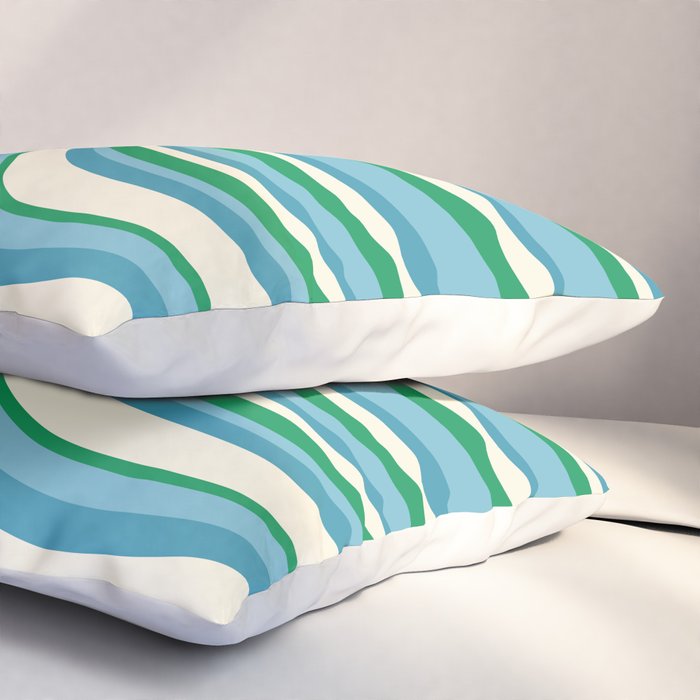 Wavy Stripes XXVII - Beachy Blue and Green Pillow Sham Gallery Image 3