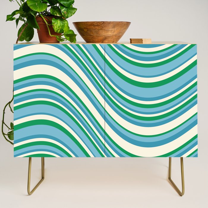 Wavy Stripes XXVII - Beachy Blue and Green Credenza Gallery Image 1