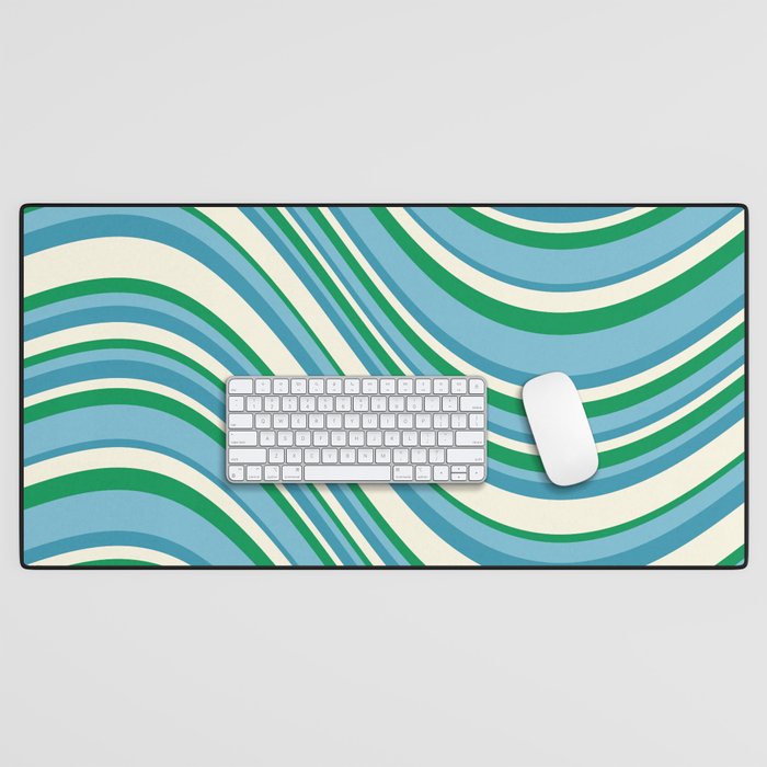 Wavy Stripes XXVII - Beachy Blue and Green Desk Mat Gallery Image 1