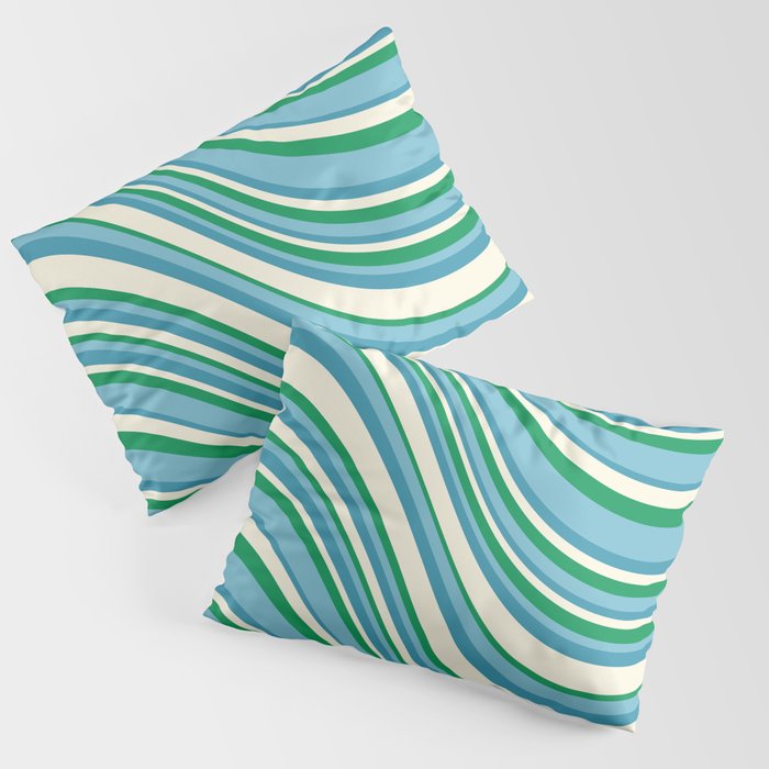 Wavy Stripes XXVII - Beachy Blue and Green Pillow Sham Gallery Image 1