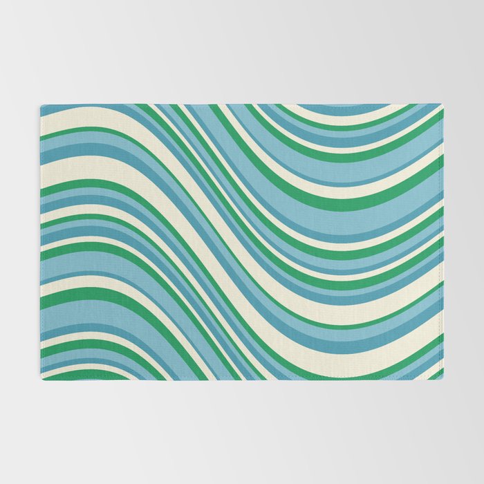 Wavy Stripes XXVII - Beachy Blue and Green Rug Gallery Image 2