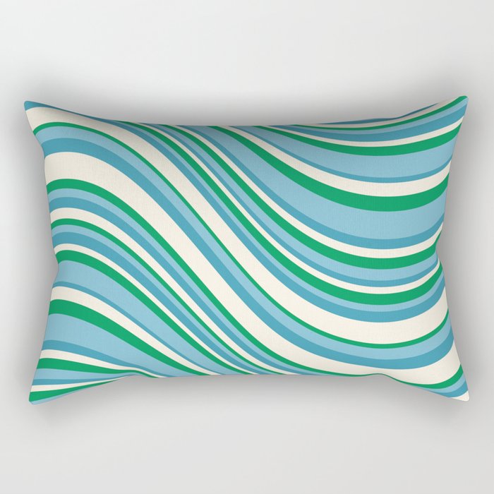 Wavy Stripes XXVII - Beachy Blue and Green Rectangular Pillow Gallery Image 1