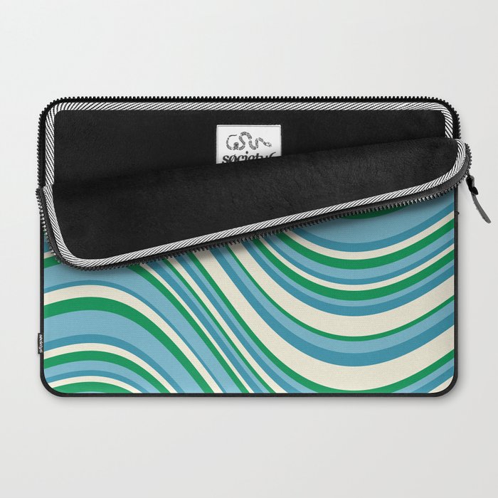 Wavy Stripes XXVII - Beachy Blue and Green Laptop Sleeve Gallery Image 2