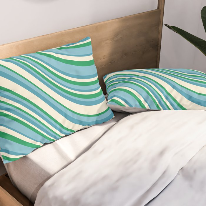Wavy Stripes XXVII - Beachy Blue and Green Pillow Sham Gallery Image 2