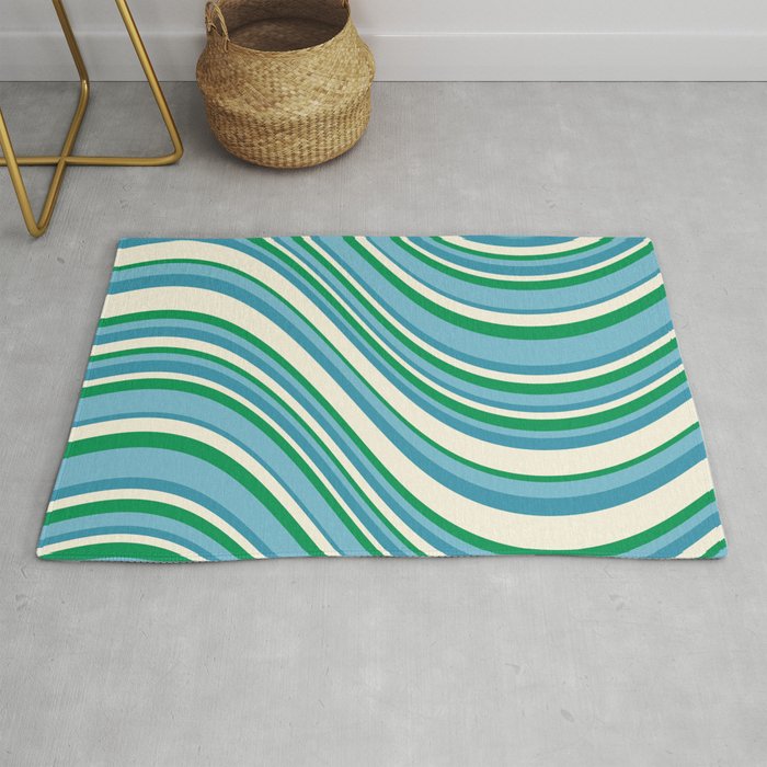 Wavy Stripes XXVII - Beachy Blue and Green Rug Gallery Image 1