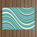 Wavy Stripes XXVII - Beachy Blue and Green Outdoor Rug Gallery Image 1