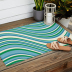 Wavy Stripes XXVII - Beachy Blue and Green Outdoor Rug Gallery Image 2