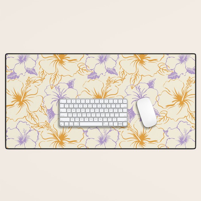 Colorful tropical hibiscus flower art pattern Desk Mat Gallery Image 1