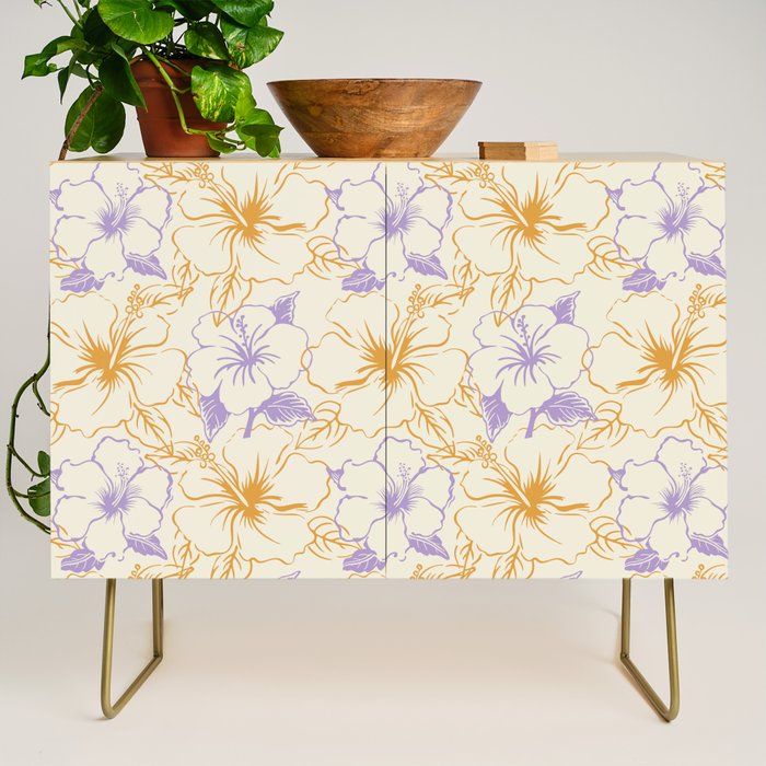 Colorful tropical hibiscus flower art pattern Credenza Gallery Image 1