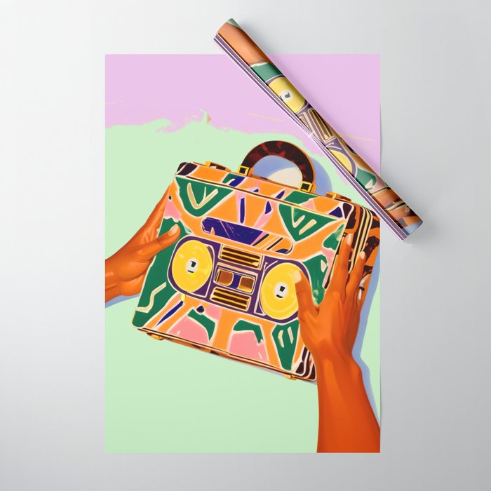 A Suitcase Full of Memories, Retro Cassette Music Mix Tape, Vintage Concept Eclectic Hands Bags Fashion Bohemian Painting Wrapping Paper Gallery Image 1