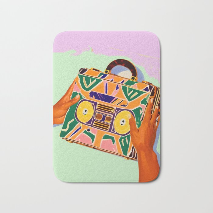 A Suitcase Full of Memories, Retro Cassette Music Mix Tape, Vintage Concept Eclectic Hands Bags Fashion Bohemian Painting Bath Mat Gallery Image 1