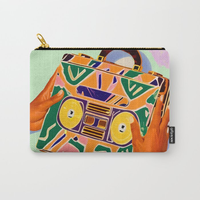 A Suitcase Full of Memories, Retro Cassette Music Mix Tape, Vintage Concept Eclectic Hands Bags Fashion Bohemian Painting Carry All Pouch Gallery Image 1