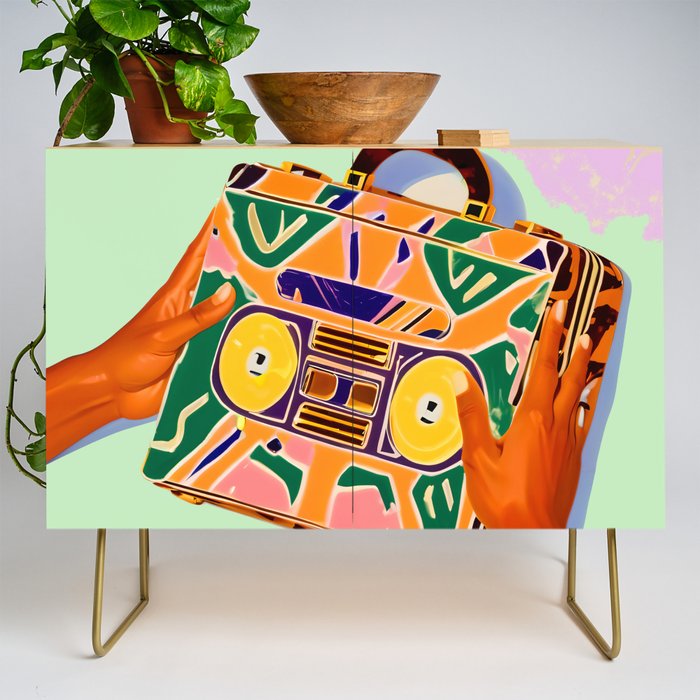 A Suitcase Full of Memories, Retro Cassette Music Mix Tape, Vintage Concept Eclectic Hands Bags Fashion Bohemian Painting Credenza Gallery Image 1