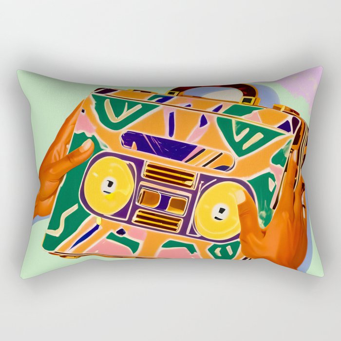 A Suitcase Full of Memories, Retro Cassette Music Mix Tape, Vintage Concept Eclectic Hands Bags Fashion Bohemian Painting Rectangular Pillow Gallery Image 2